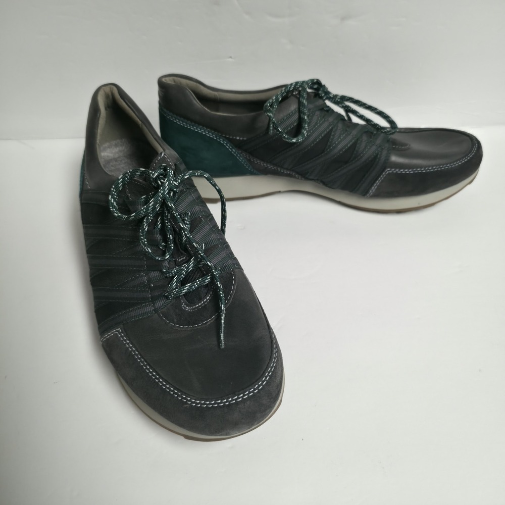 Dansko Gabi Women's Shoes Size 41/10.5 Grey Teal Green Leather Lace Up Sneaker